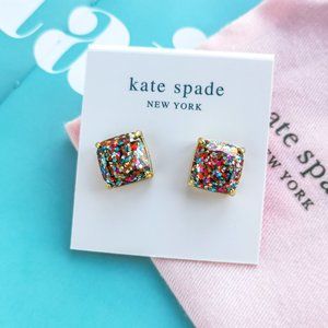 Small Square Gold Stud Earrings (Multi Glitter)